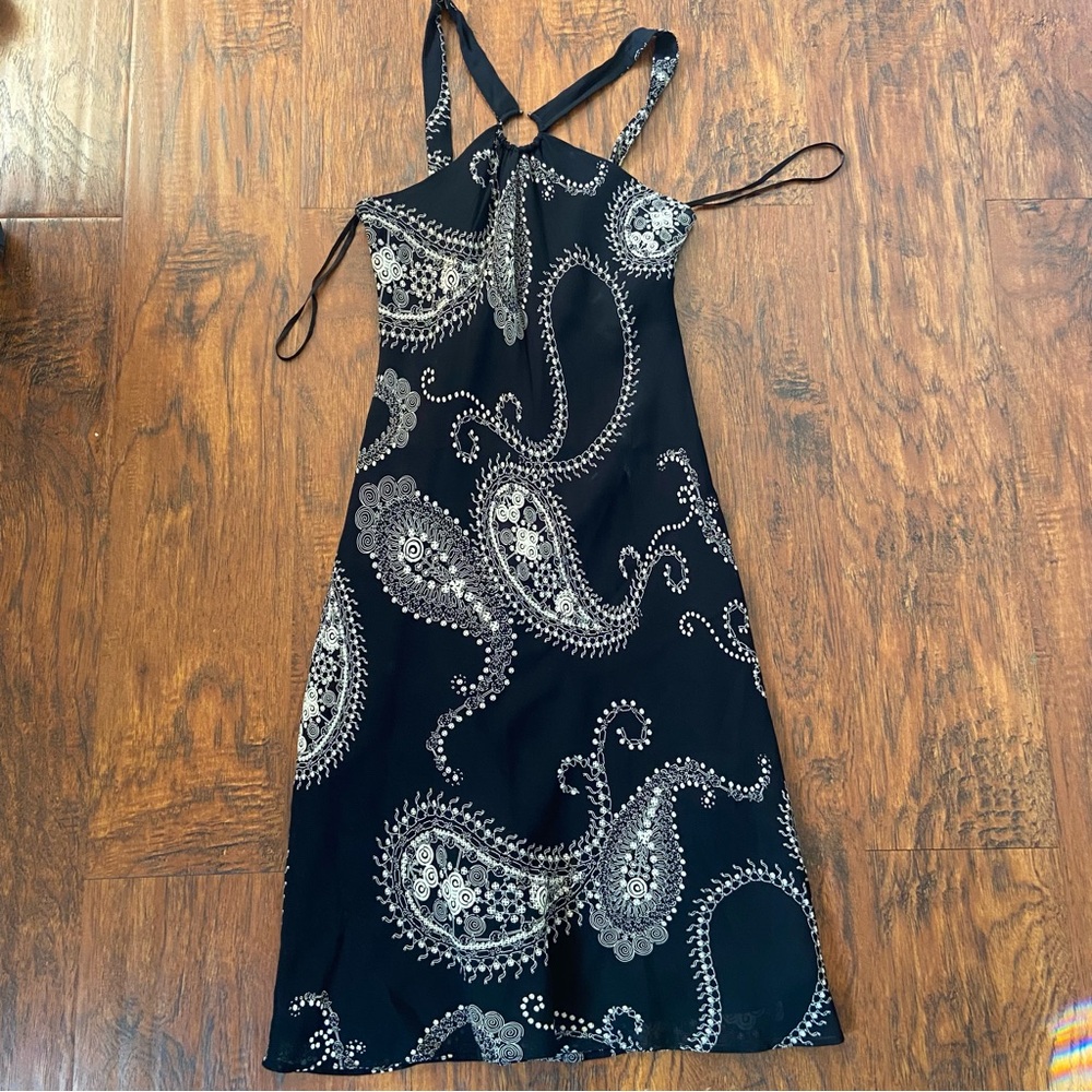 Vintage 90s y2k Evan picone black paisley halter like dress